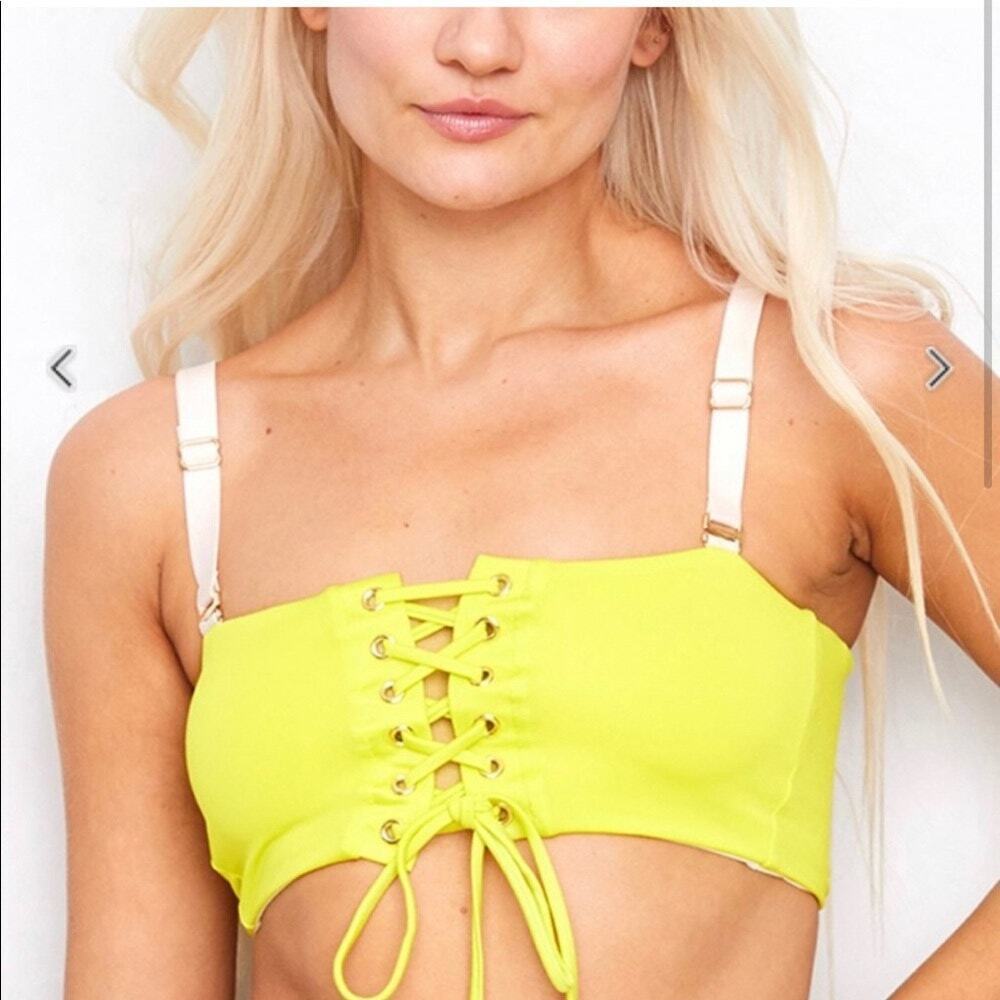 We Are HAH NEW Bare BonesNeon Yellow Swimsuit Bikini Top Size Small